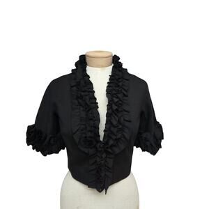 Trina Turk Womens Ruffled Trim Button Closure Light Jacket Black Size 2